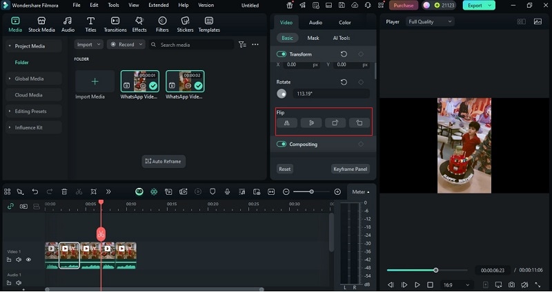 filp video on filmora desktop