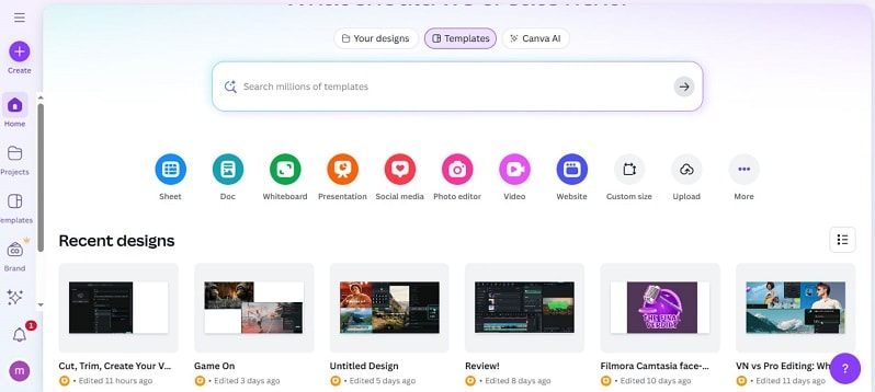 canva video editor home page