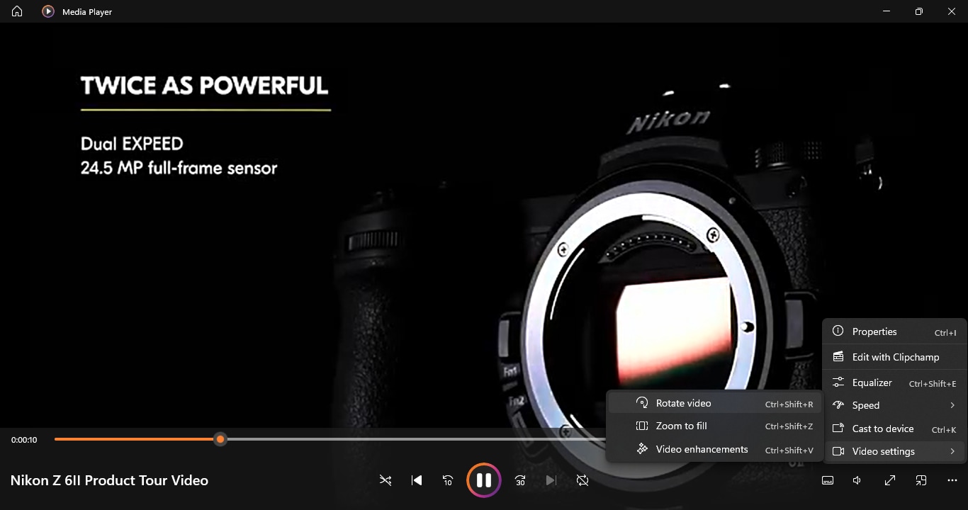 rotate video in windows media player
