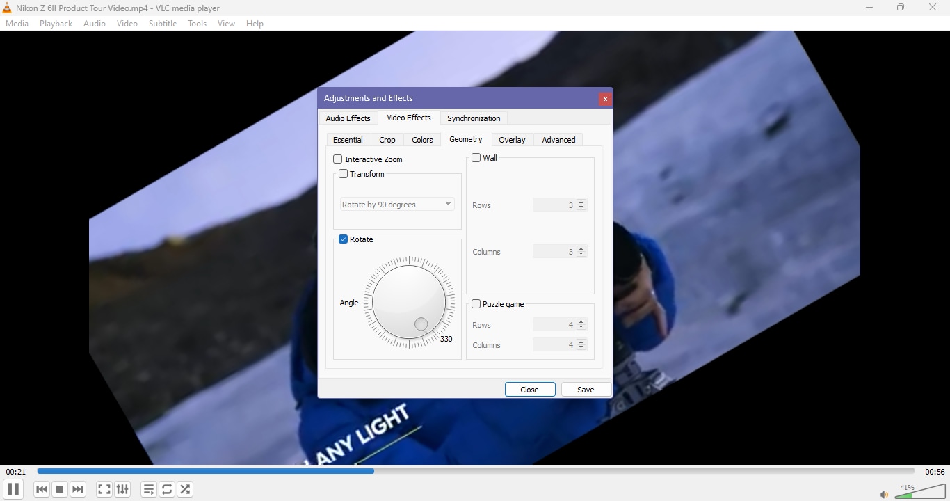 rotate video in vlc media player