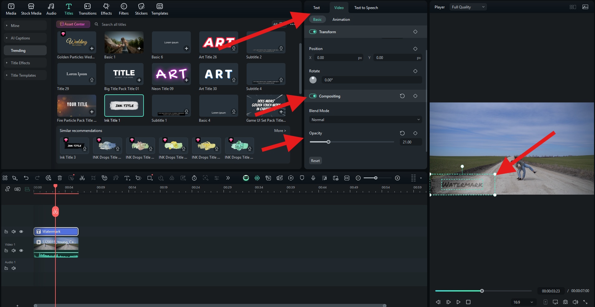 adjust size position opacity text watermark