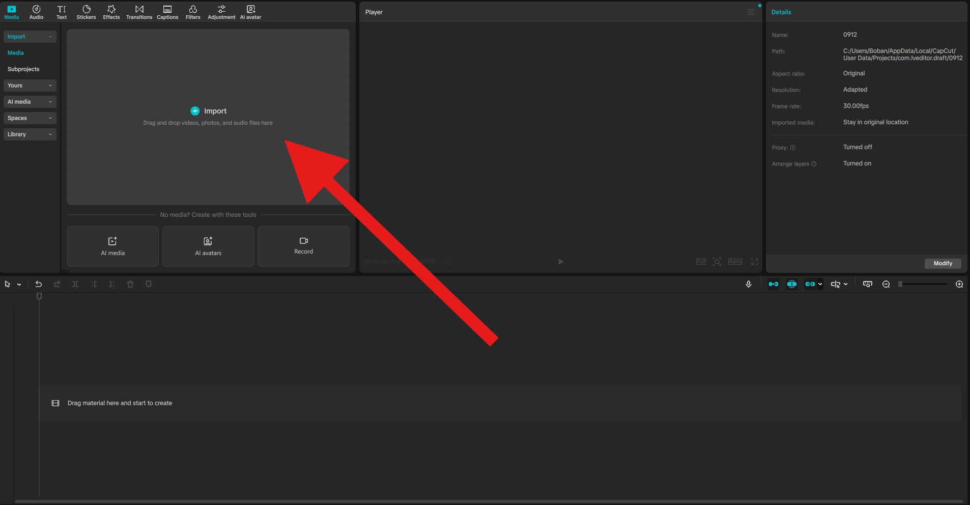 import media files to capcut project