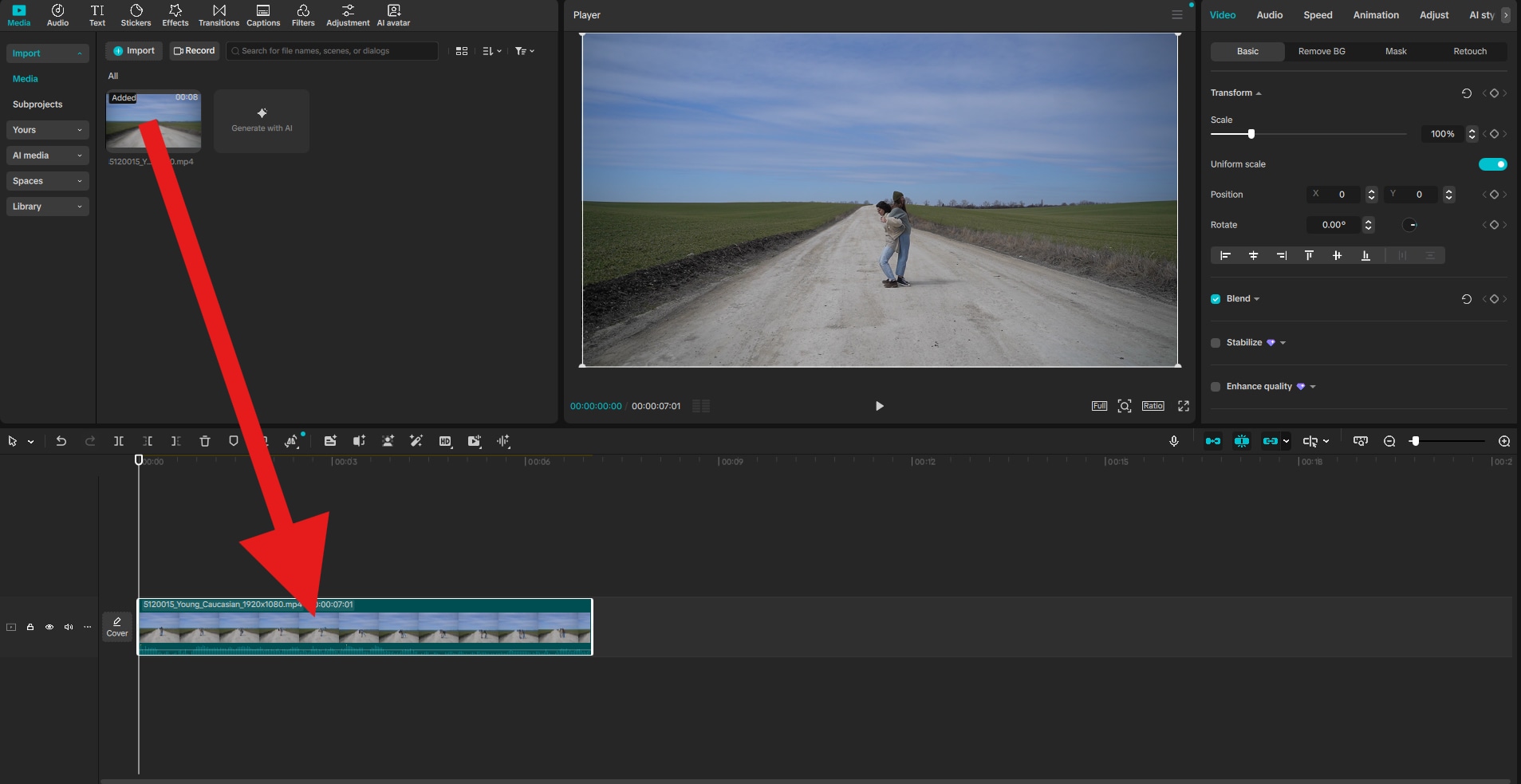 drag clips to editing timeline capcut