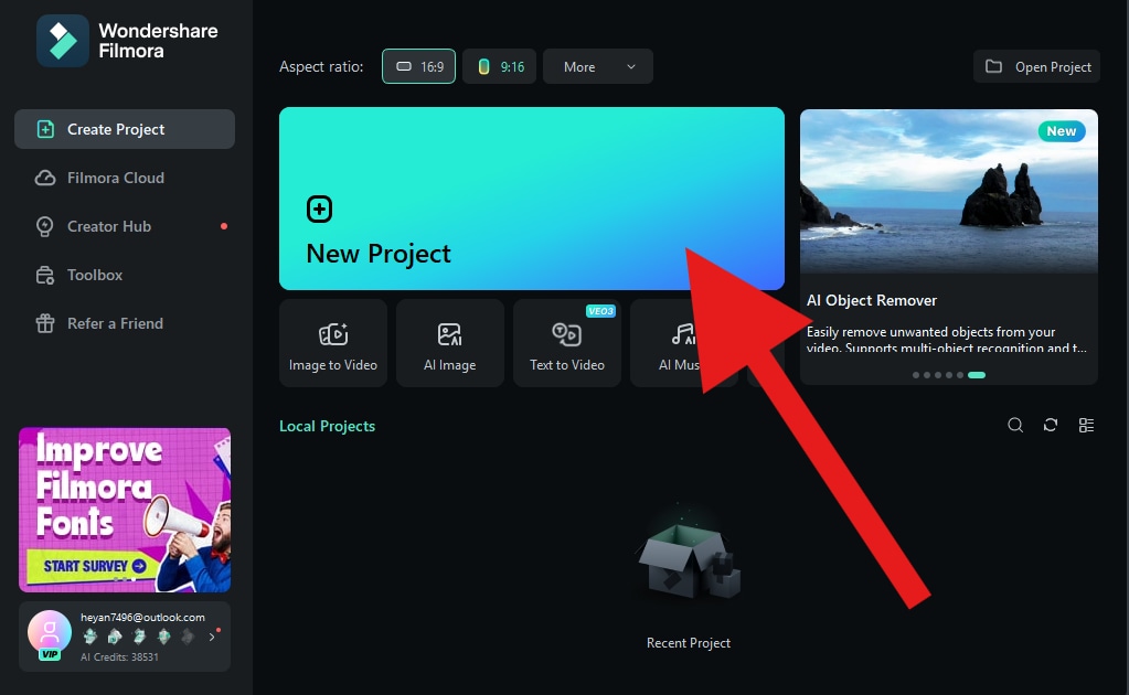 create a new project filmora desktop