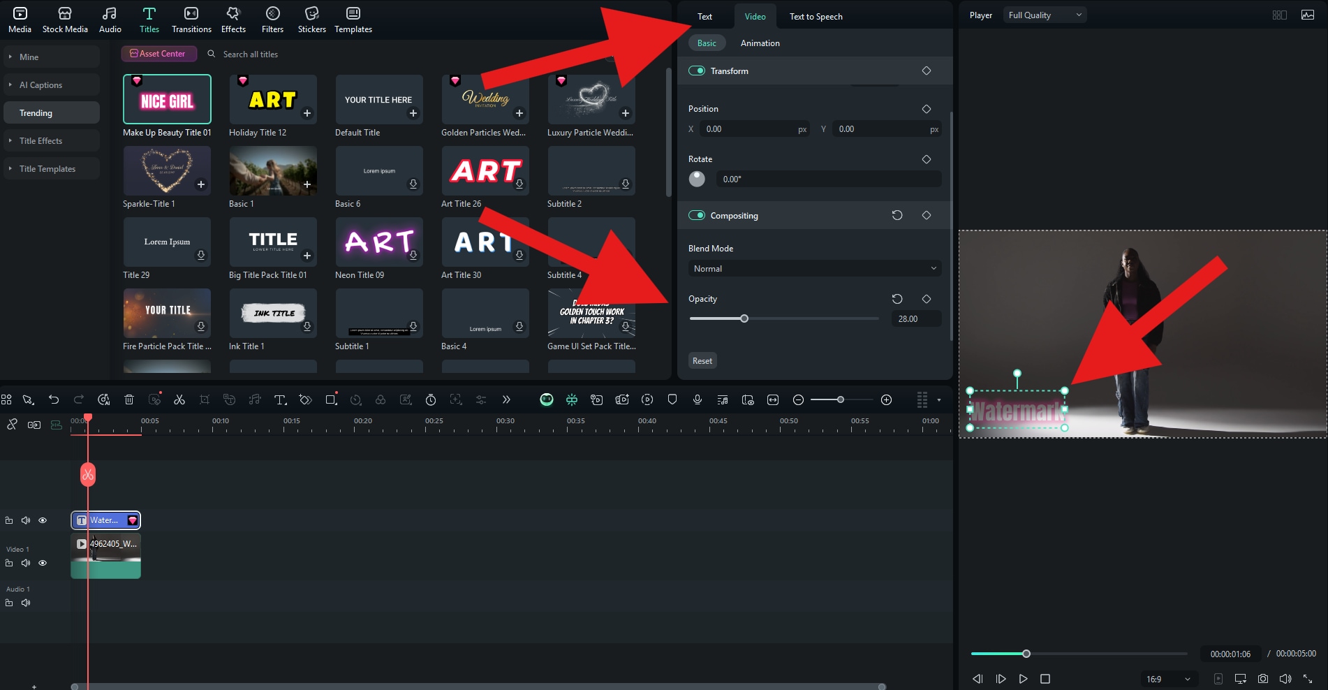 adjust video watermark opacity filmora desktop