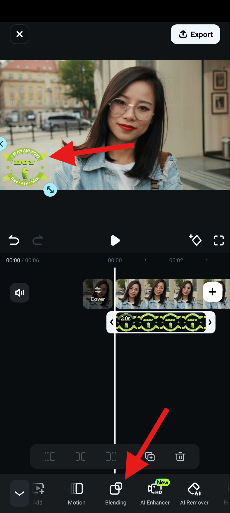 use blending feature in filmora mobile