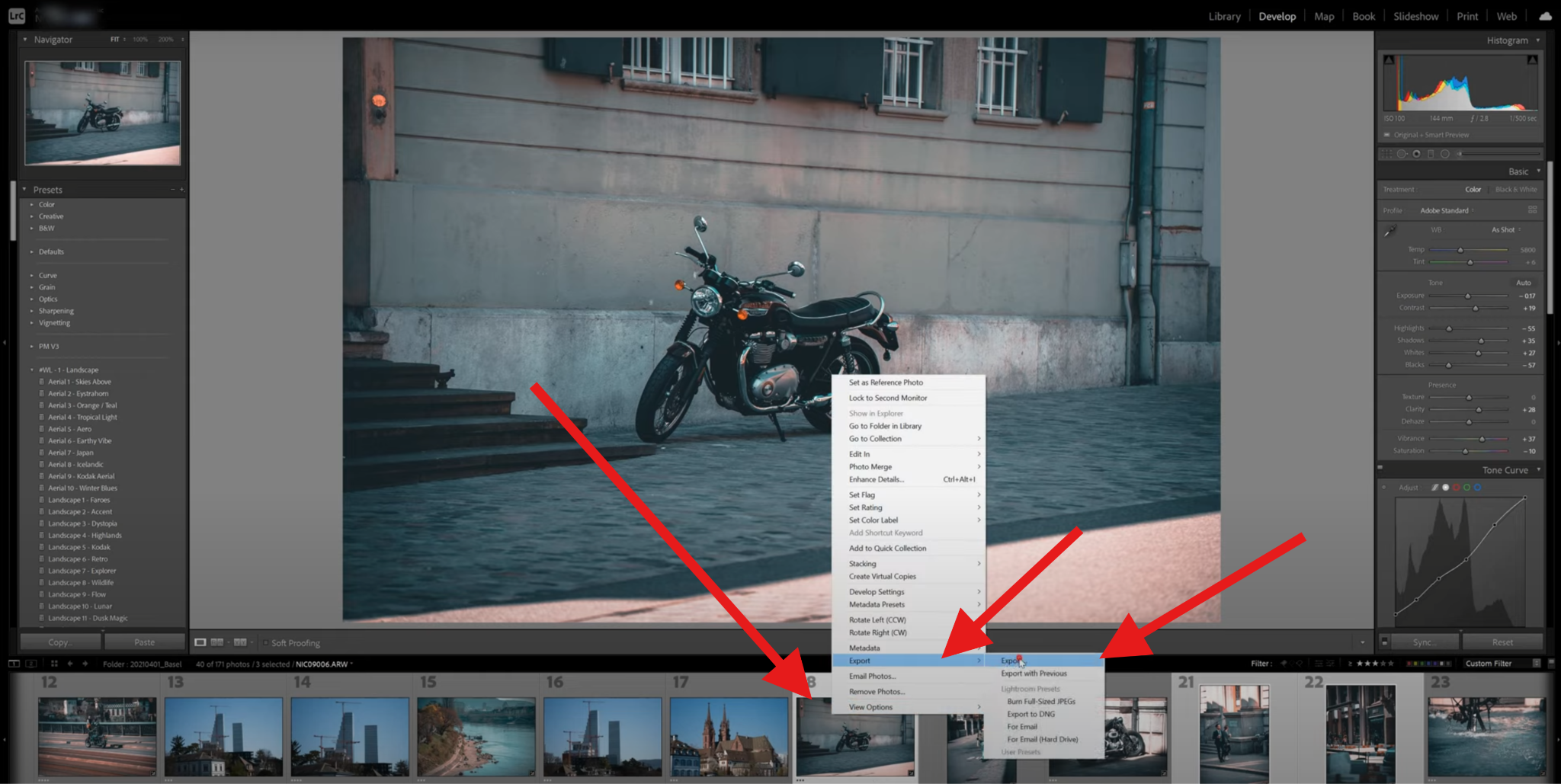 begin the export process lightroom classic