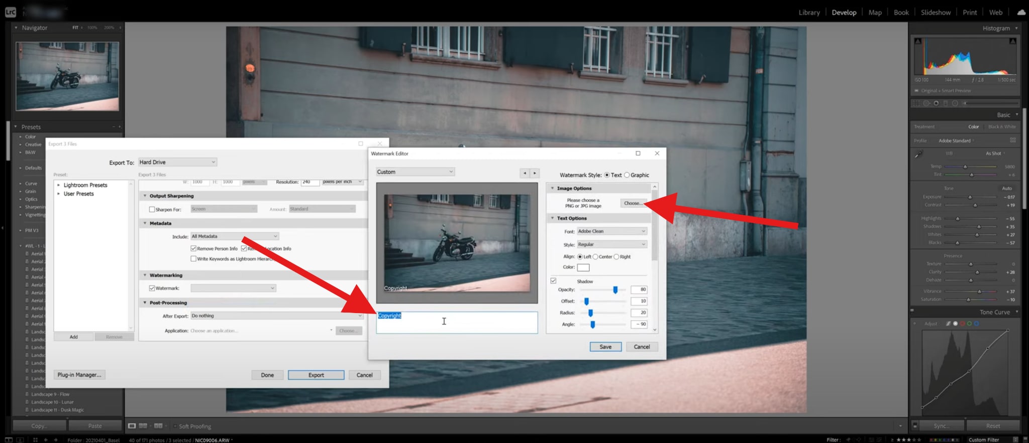 add text or image watermark lightroom