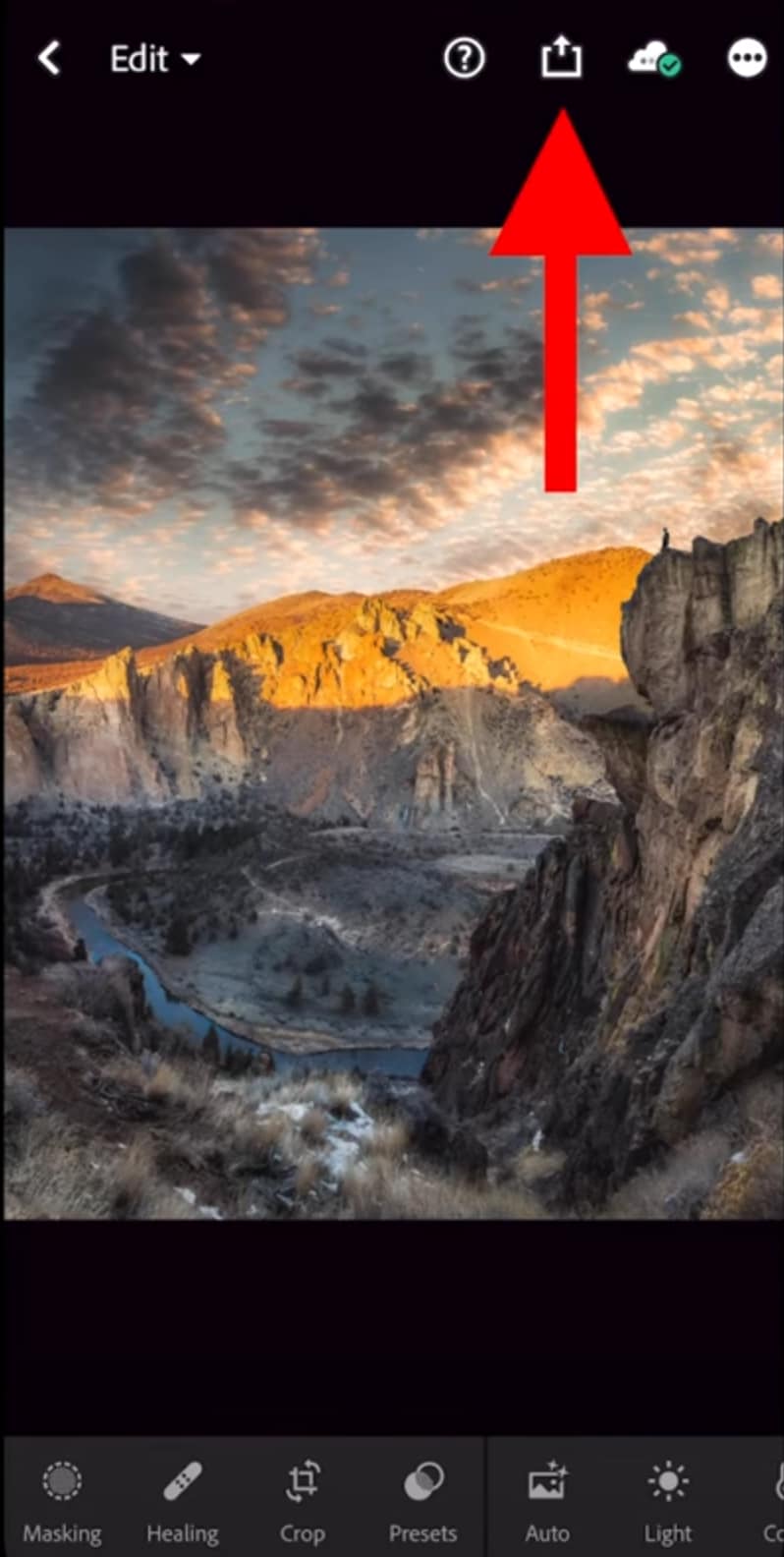 select export photo using lightroom mobile app