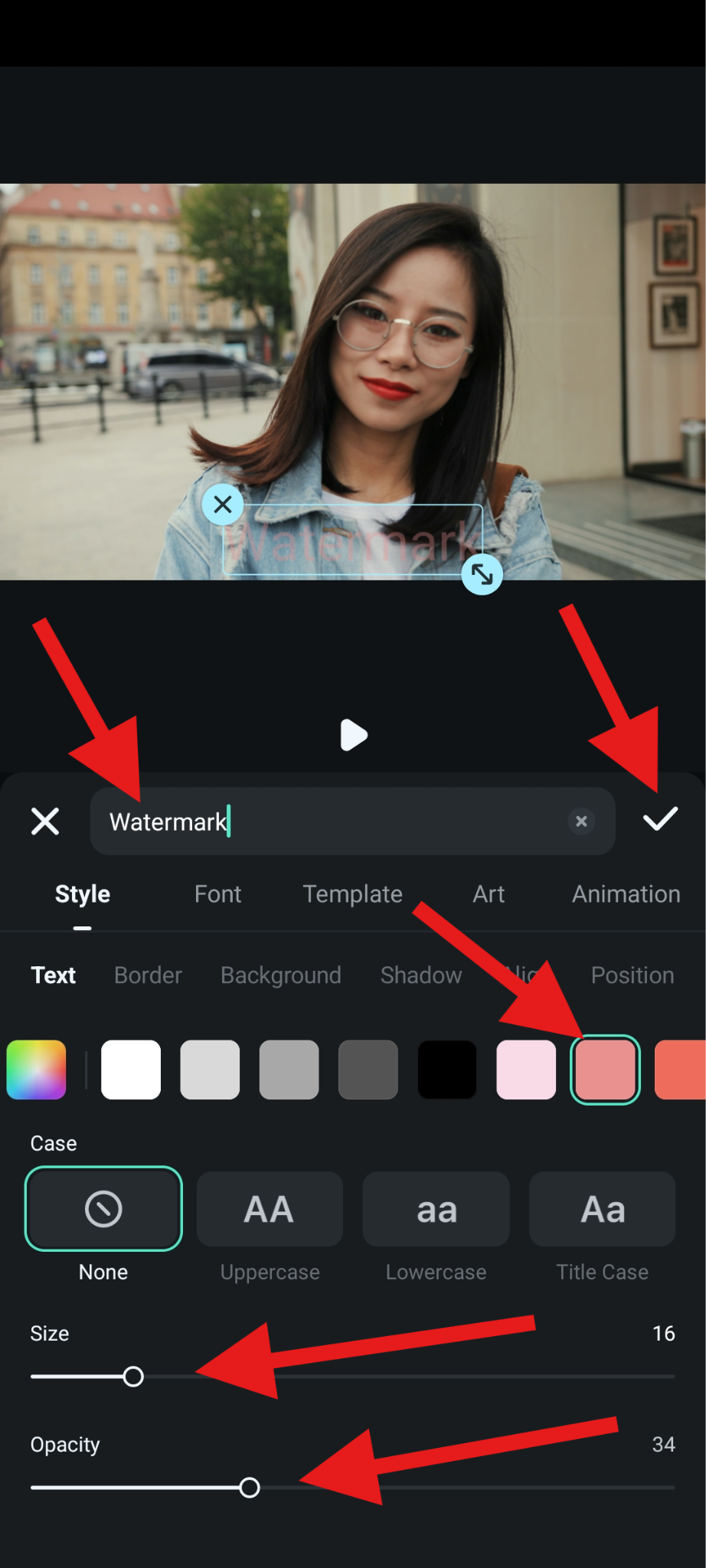 adjust size and opacity of text