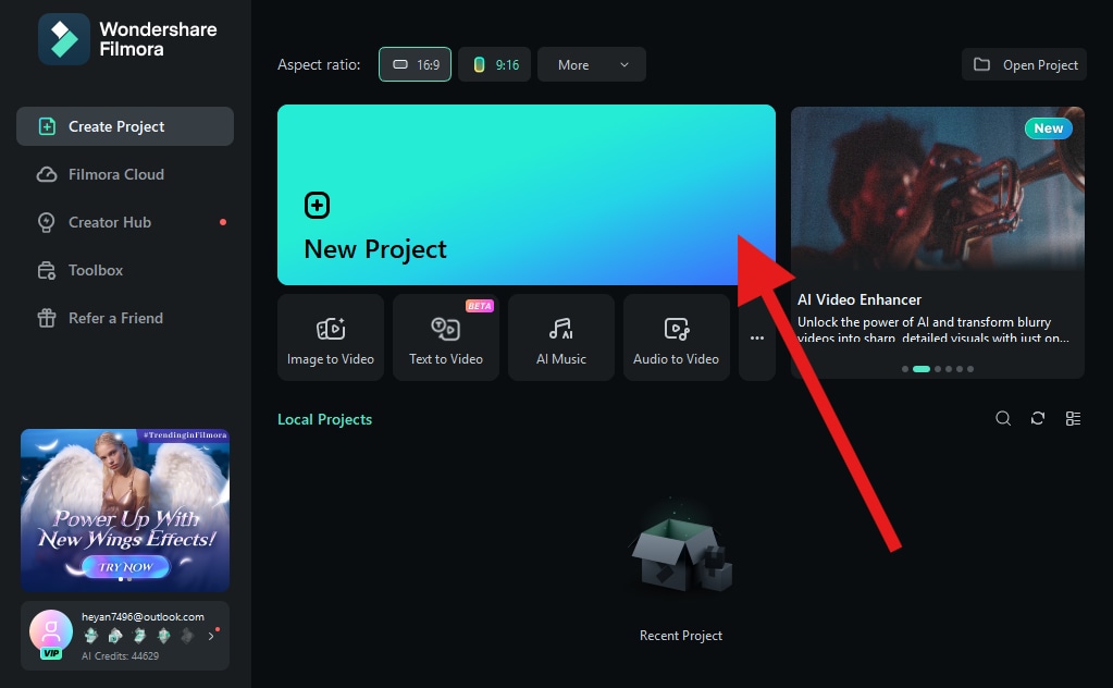 creating new projects using filmora desktop
