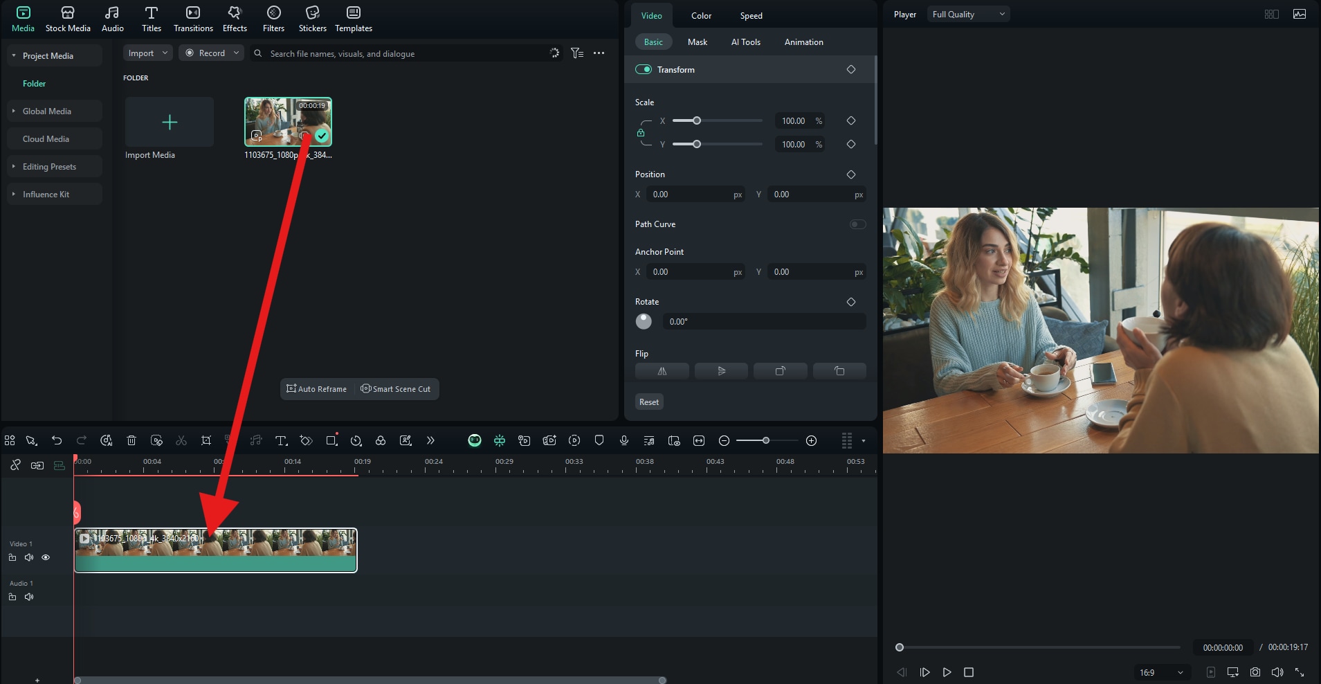 drag video files to editing timeline