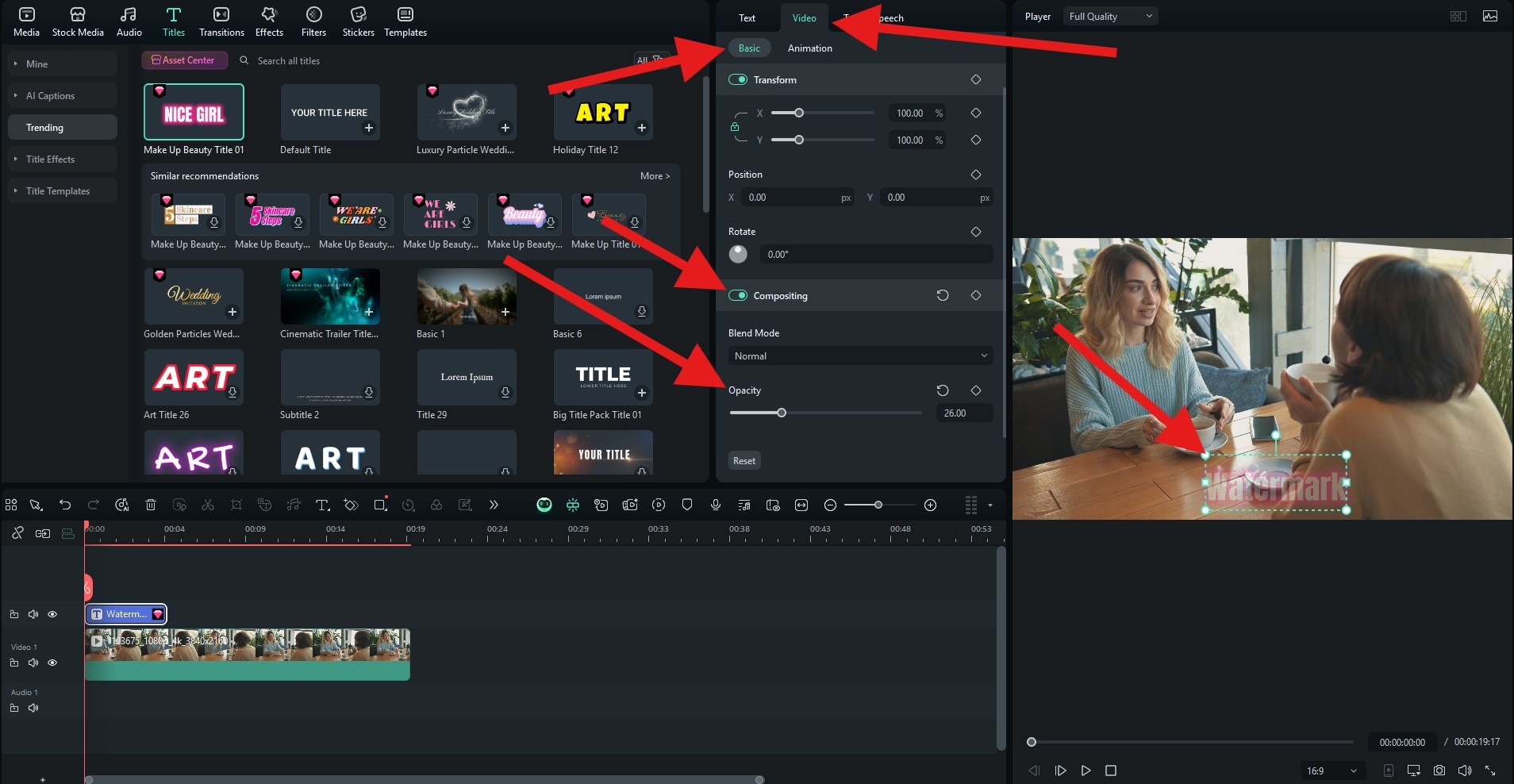 drag titles to editing timeline filmora