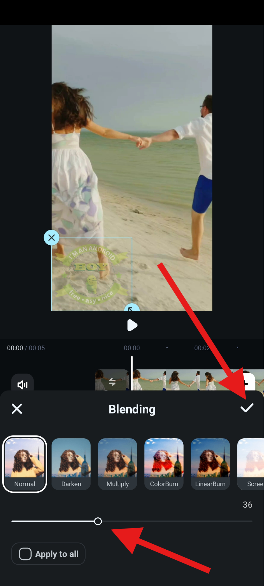 adjust the opacity and accept changes