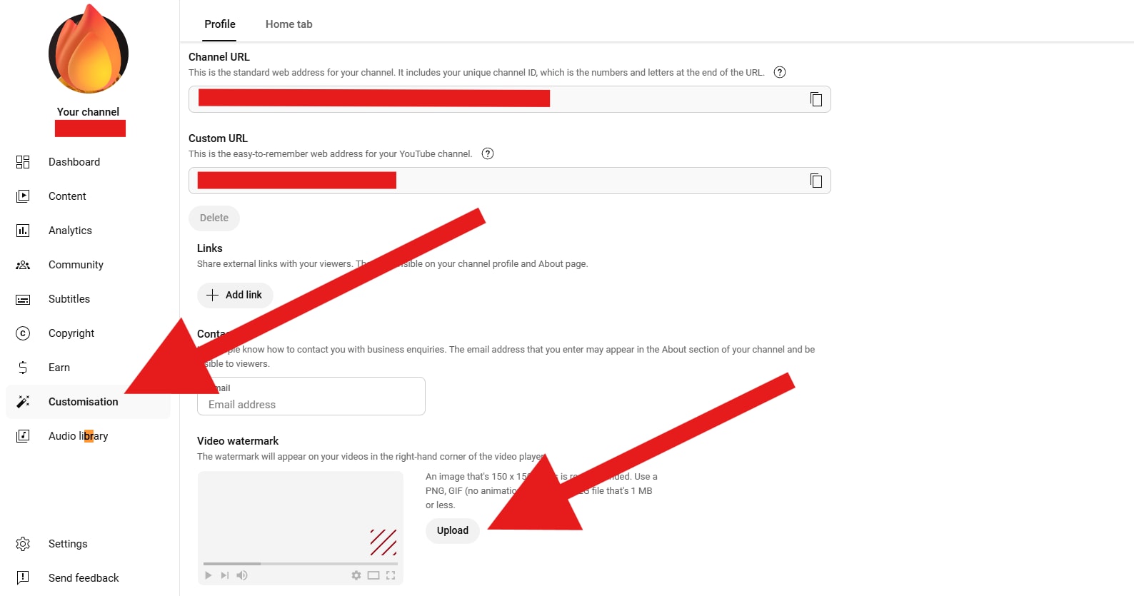 go and upload custom watermark youtube
