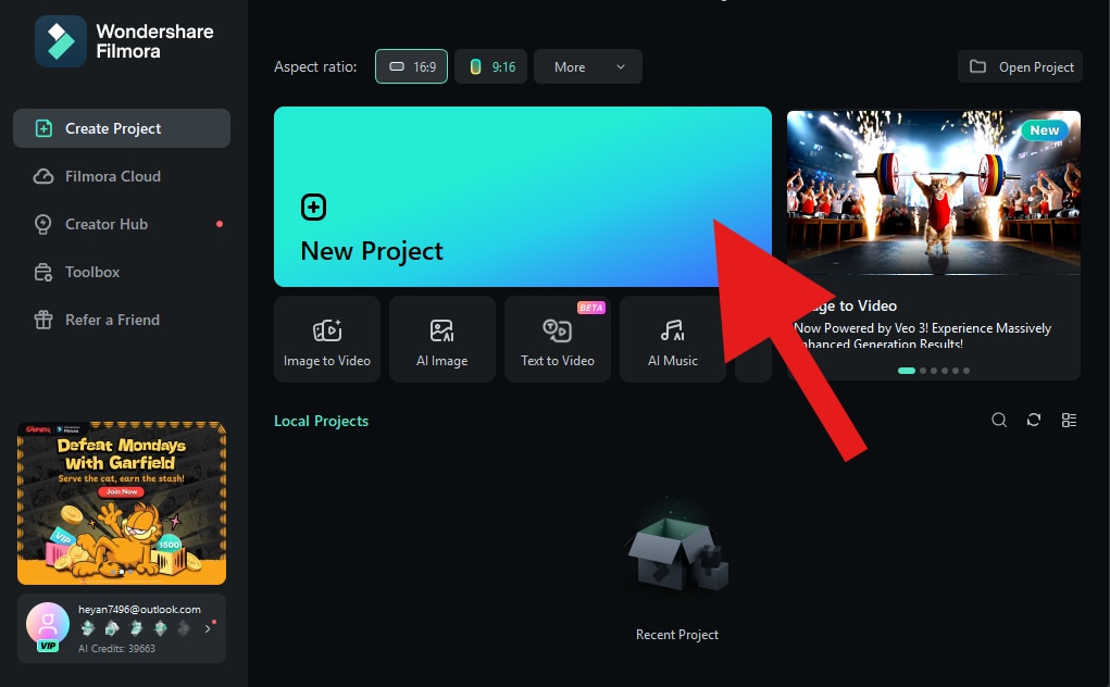 create a new project filmora desktop