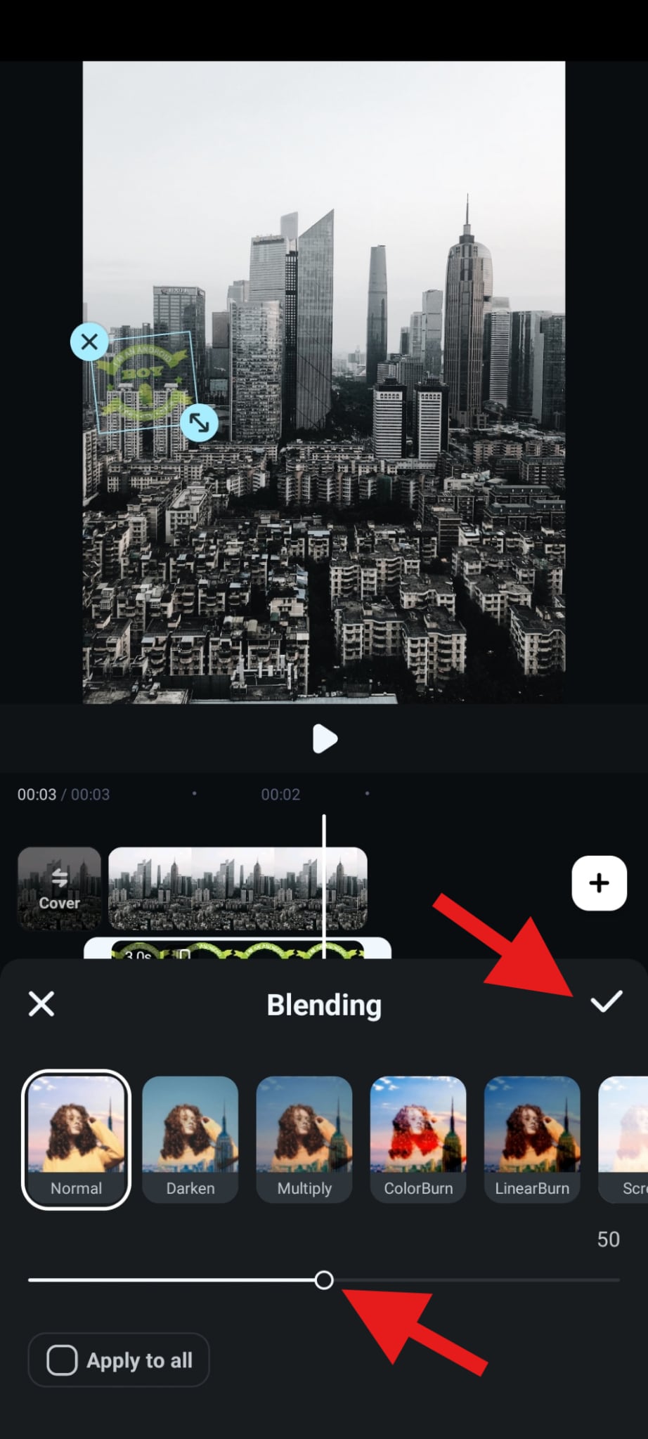 adjust instagram story watermark opacity filmora