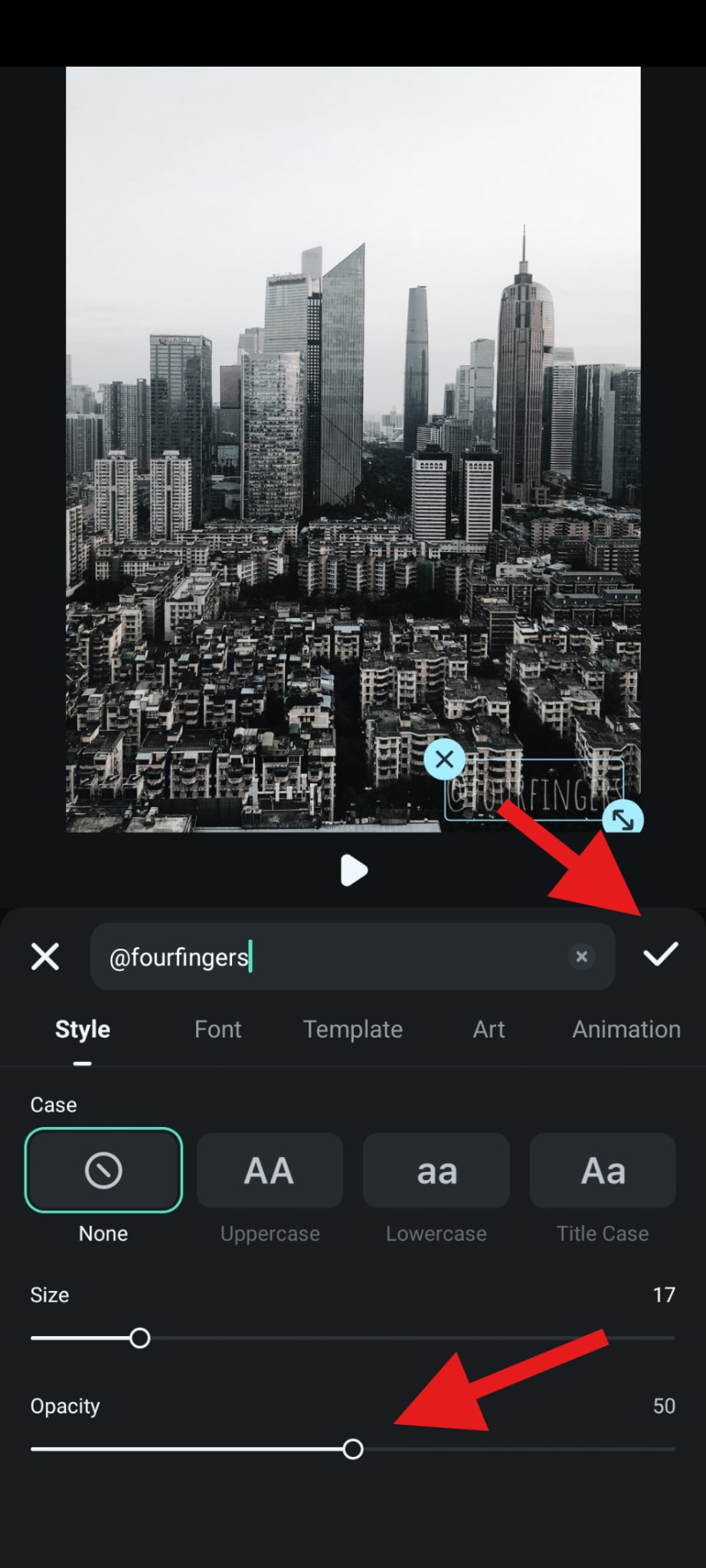 adjust instagram signature watermark opacity
