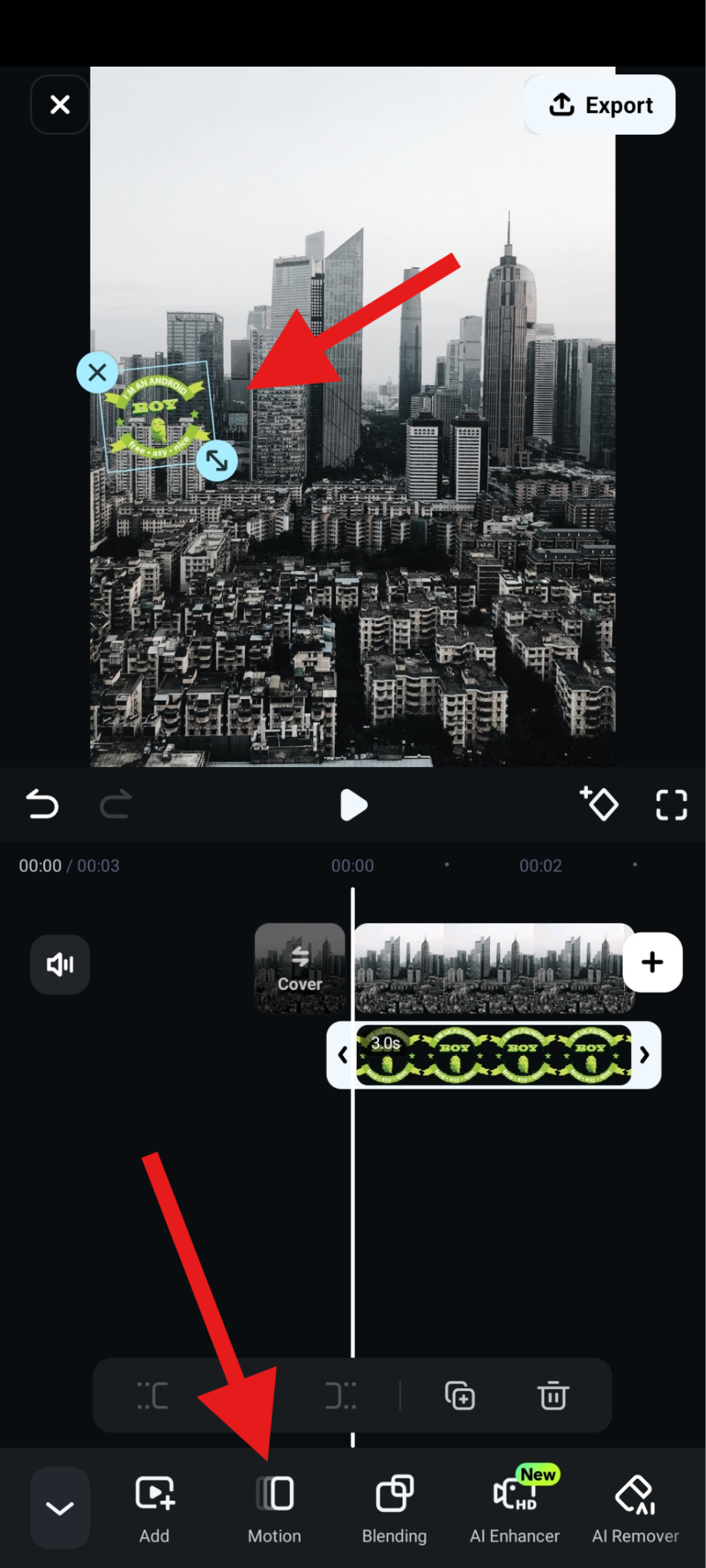 use motion feature in filmora mobile