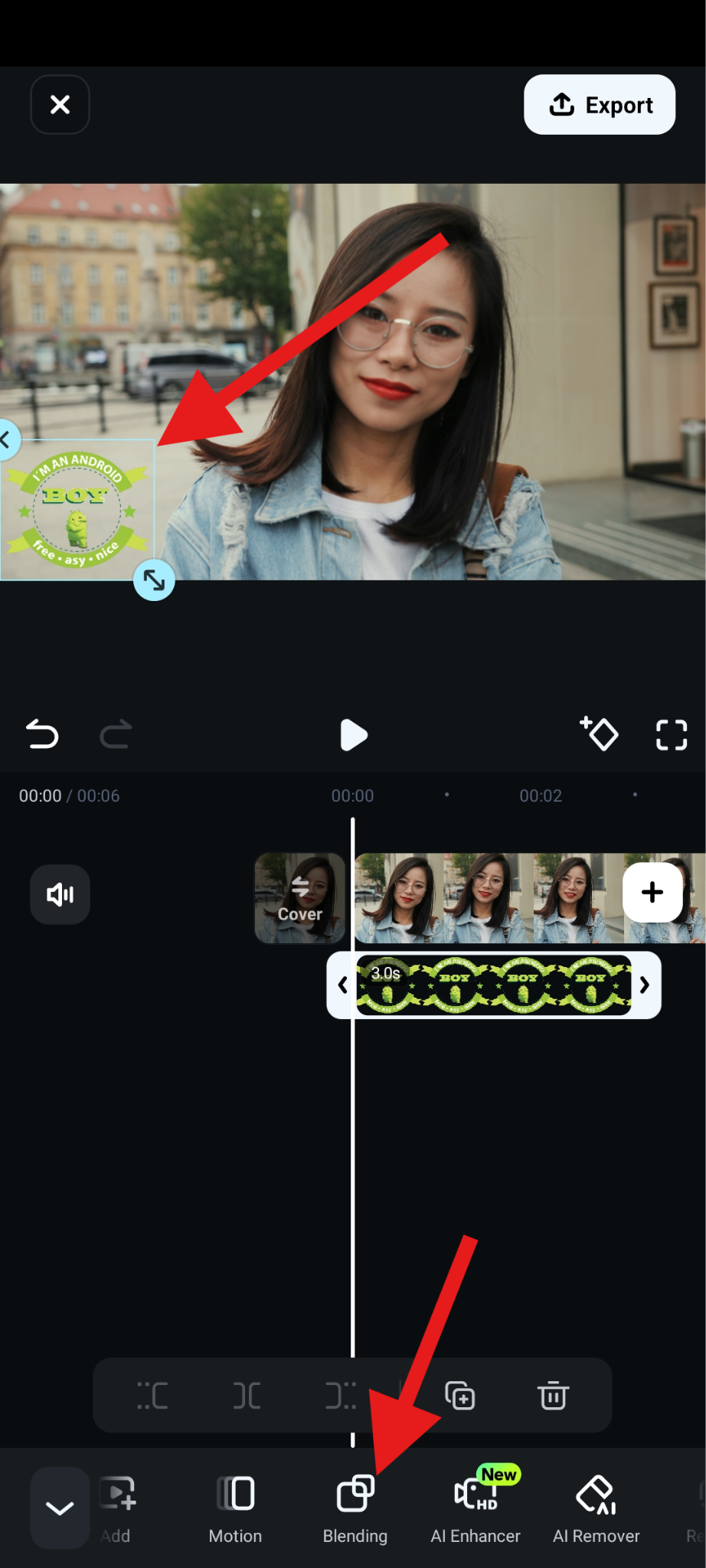 activate blending feature for watermark filmora