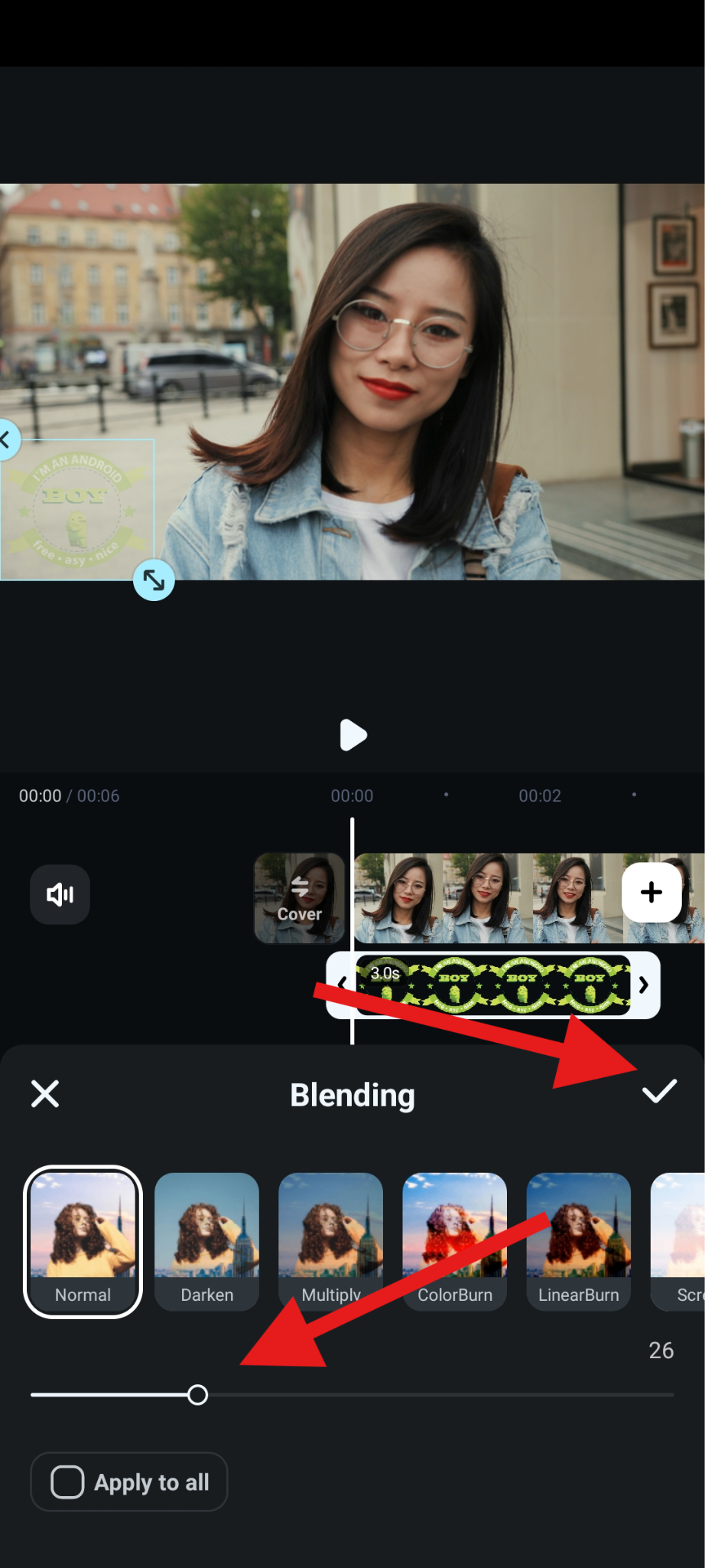 adjust watermark opacity and accept changes