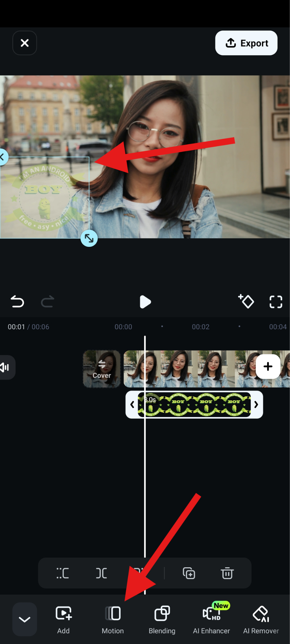 add motion to watermarks filmora mobile