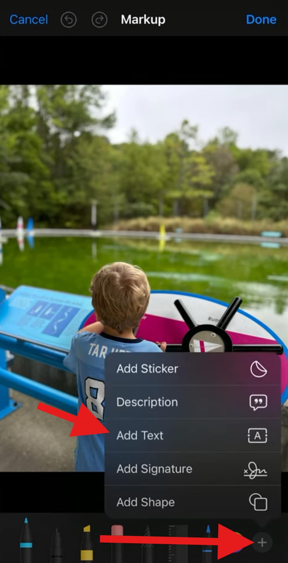 tap on plus sign markup feature