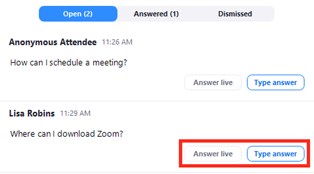 zoom live Q&A