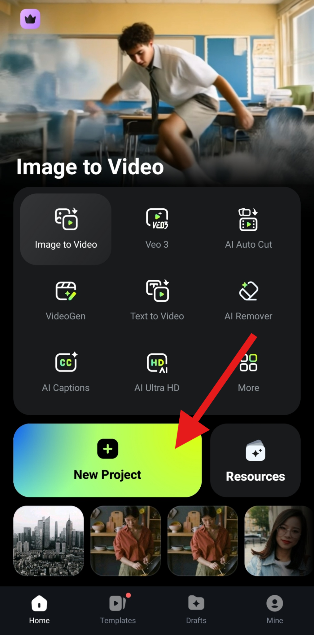 create a new project filmora mobile