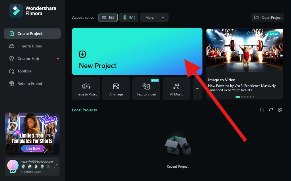 create a new project filmora desktop