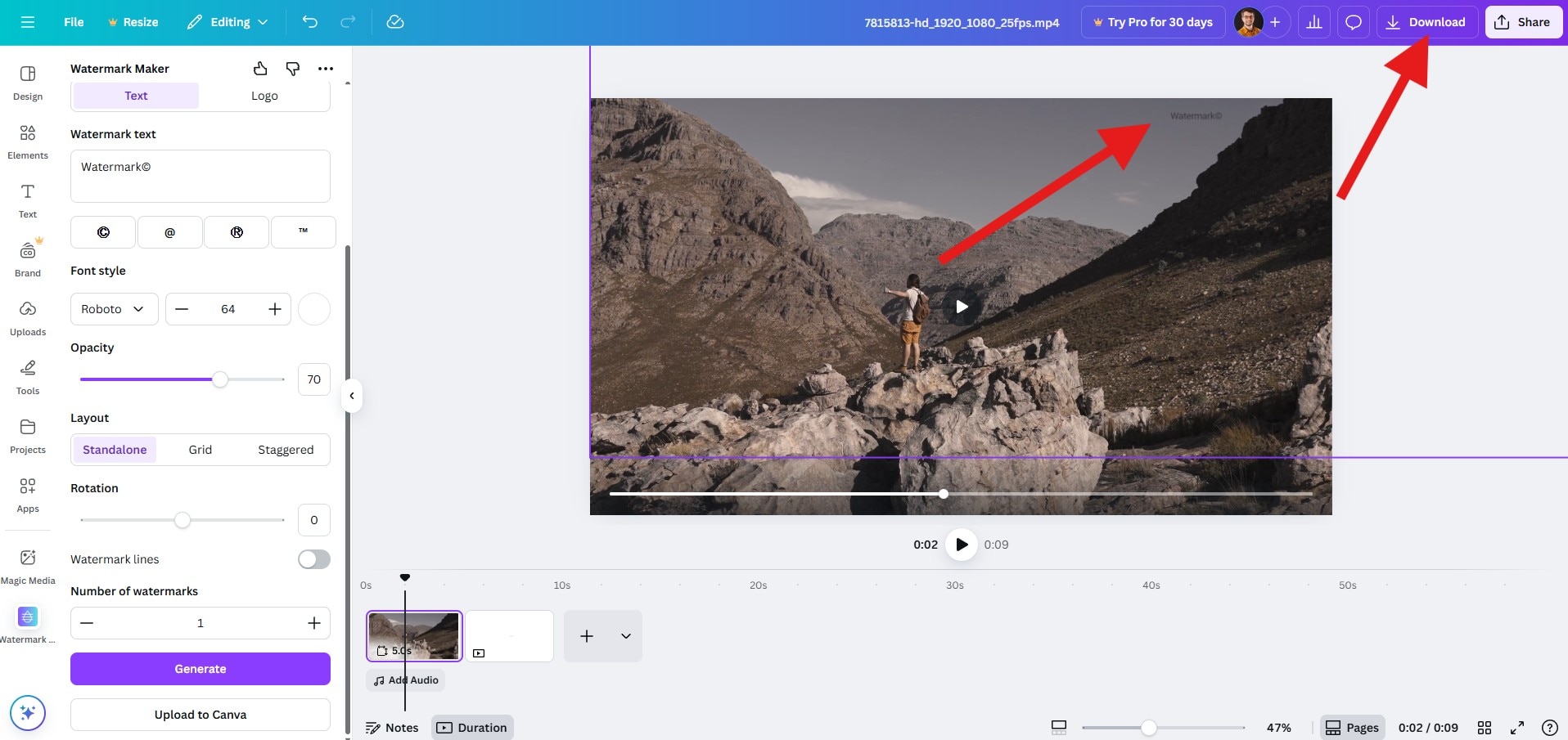download canva free watermark to video