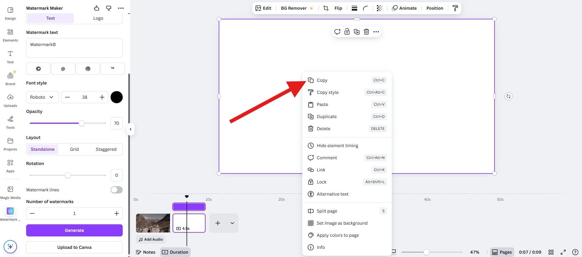 copy canva free watermark to clipboard