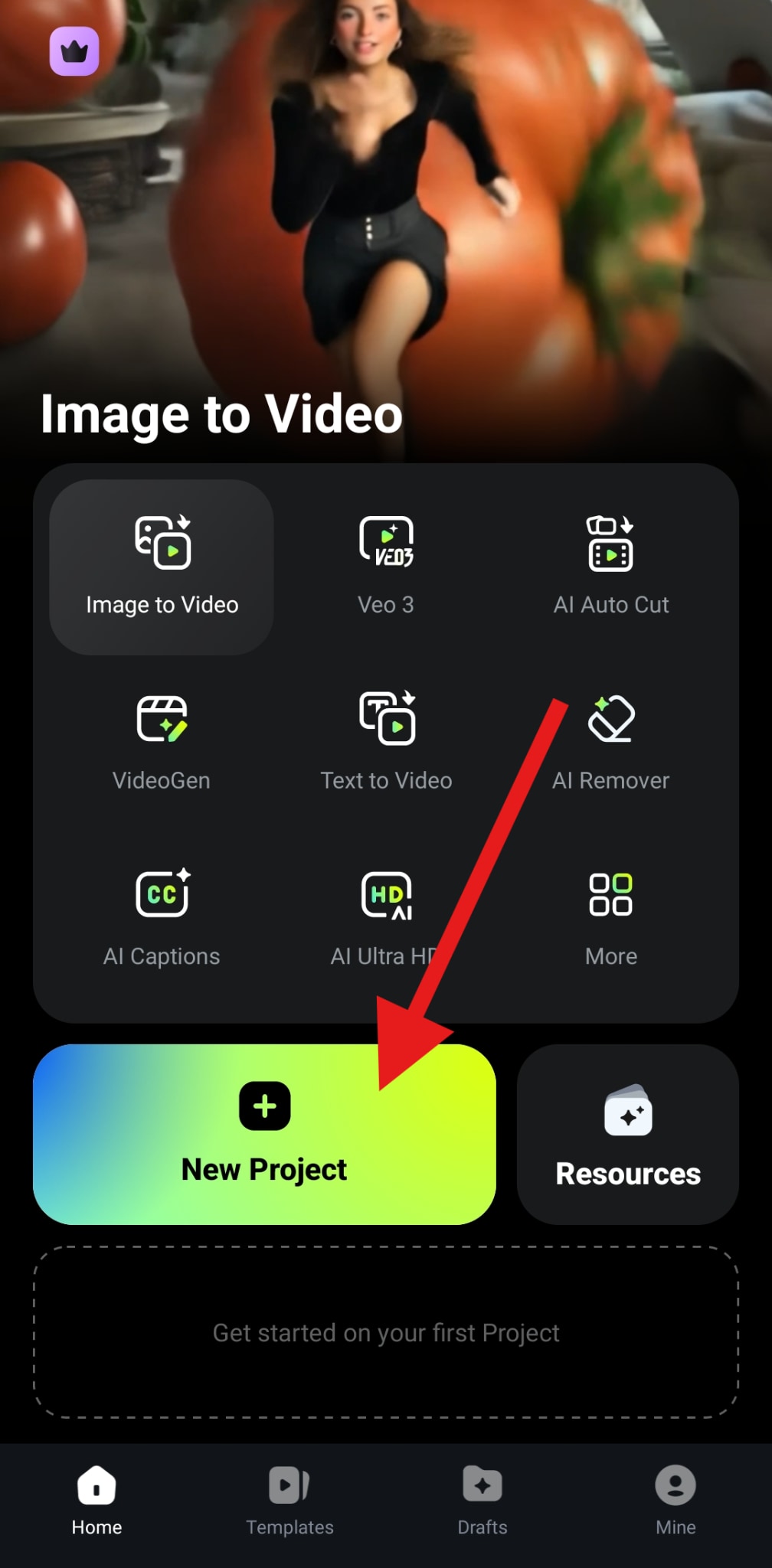 create a new project filmora mobile