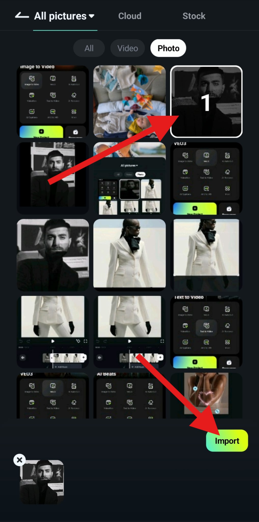 import photo to project filmora mobile