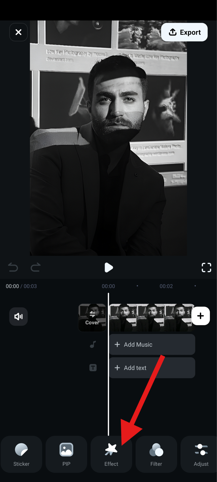 use effect tab in filmora mobile