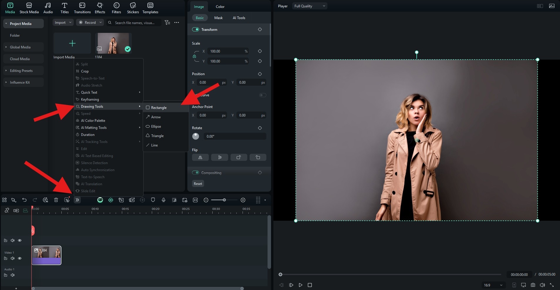 add custom rectangle as border filmora
