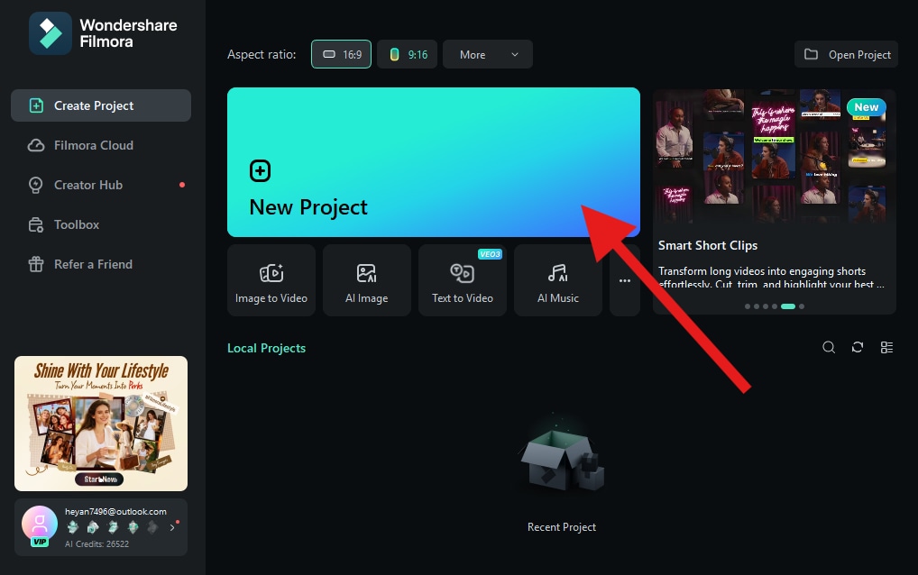 create a new project filmora desktop