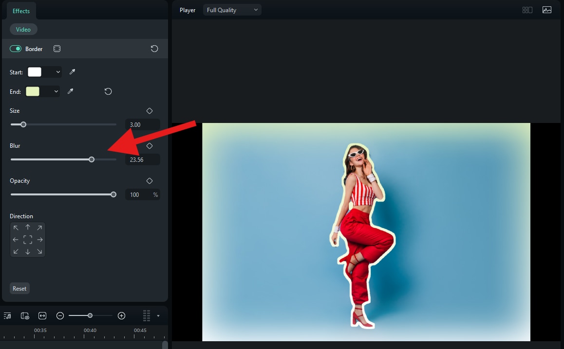 adjust outline effect blur slider filmora
