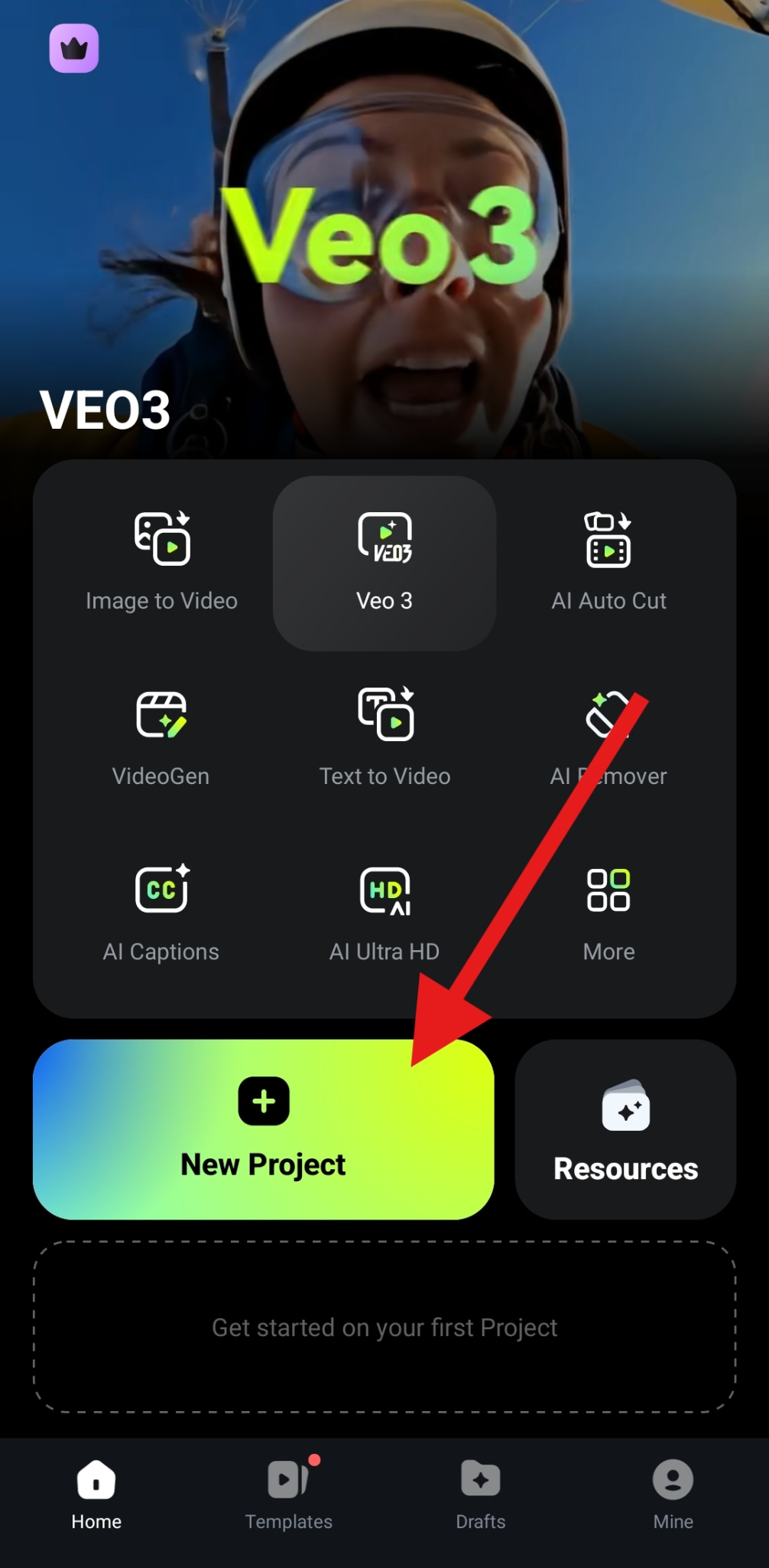 create a new project filmora mobile