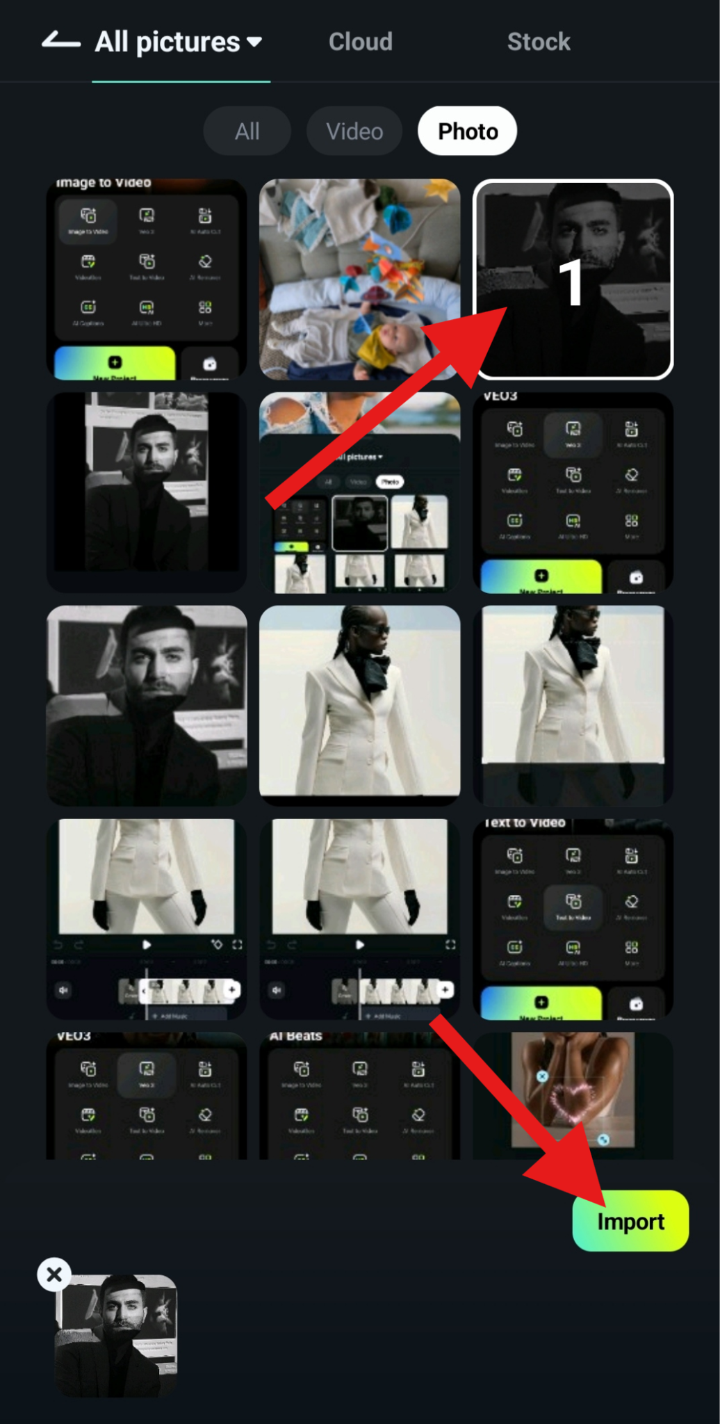 import photo to filmora mobile project