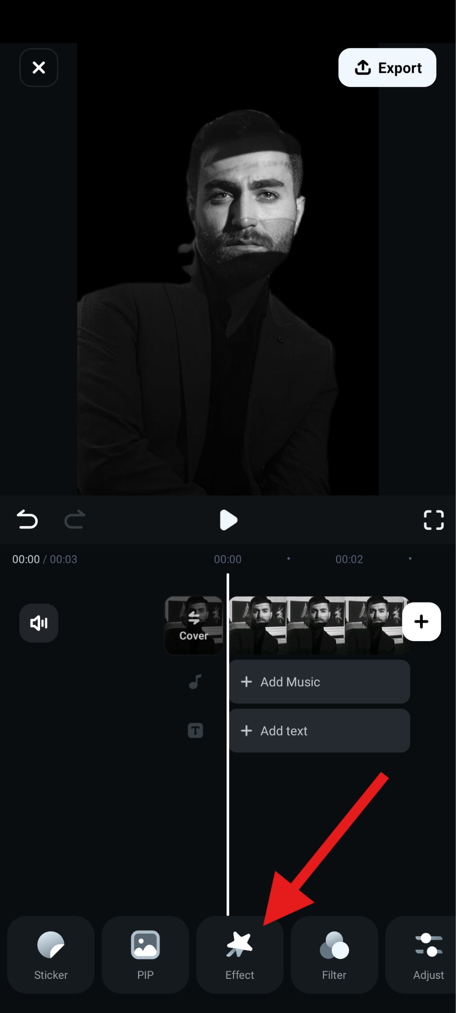 add effect to project filmora mobile