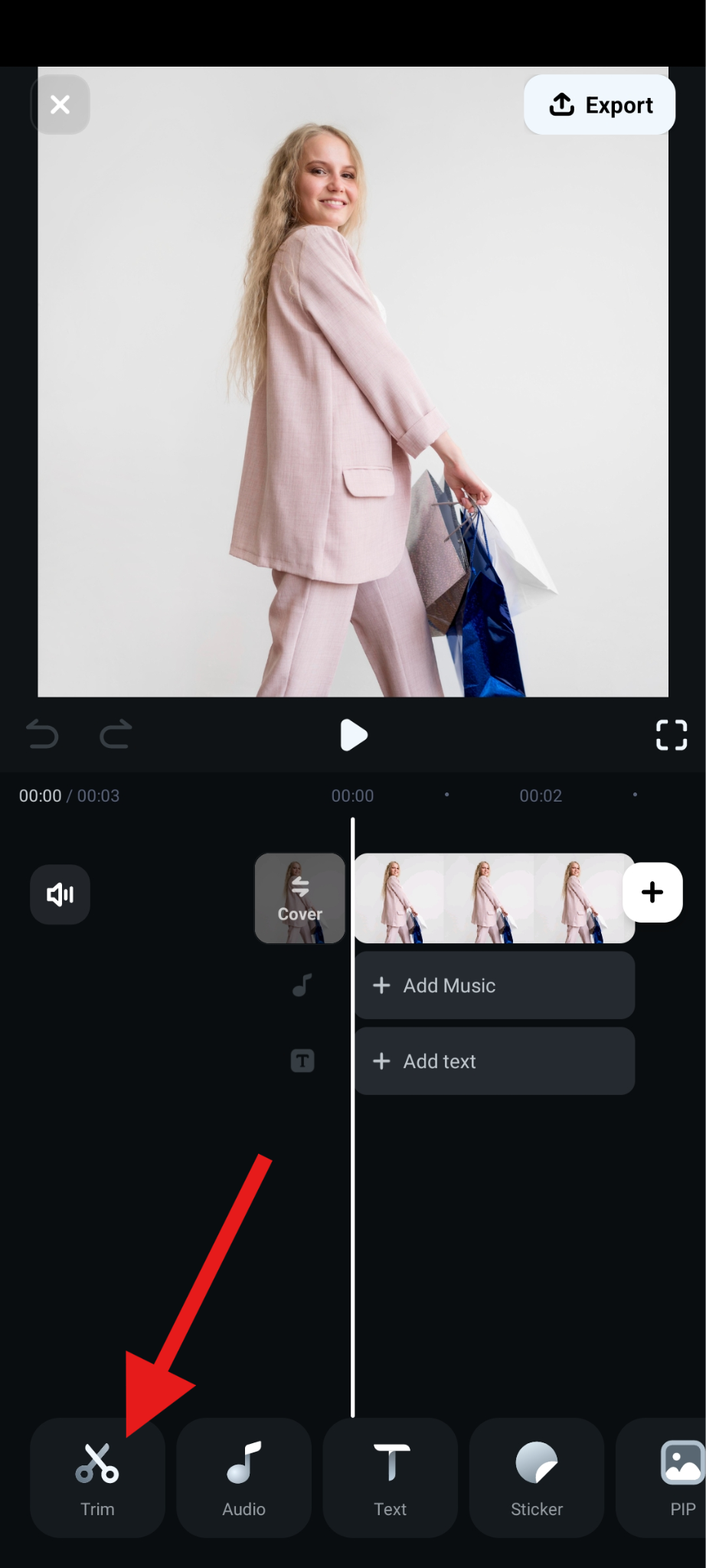 tap to use trim feature filmora
