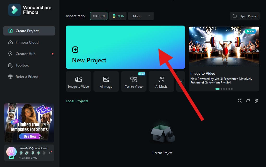 create a new project filmora desktop