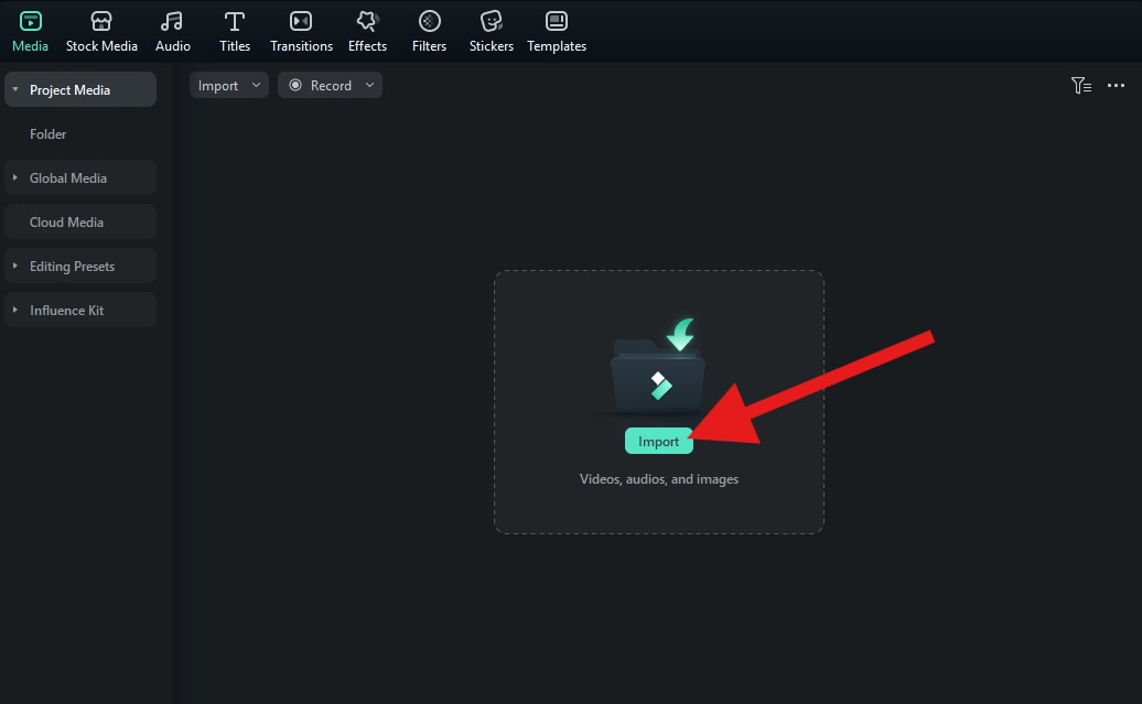 import media to filmora desktop project