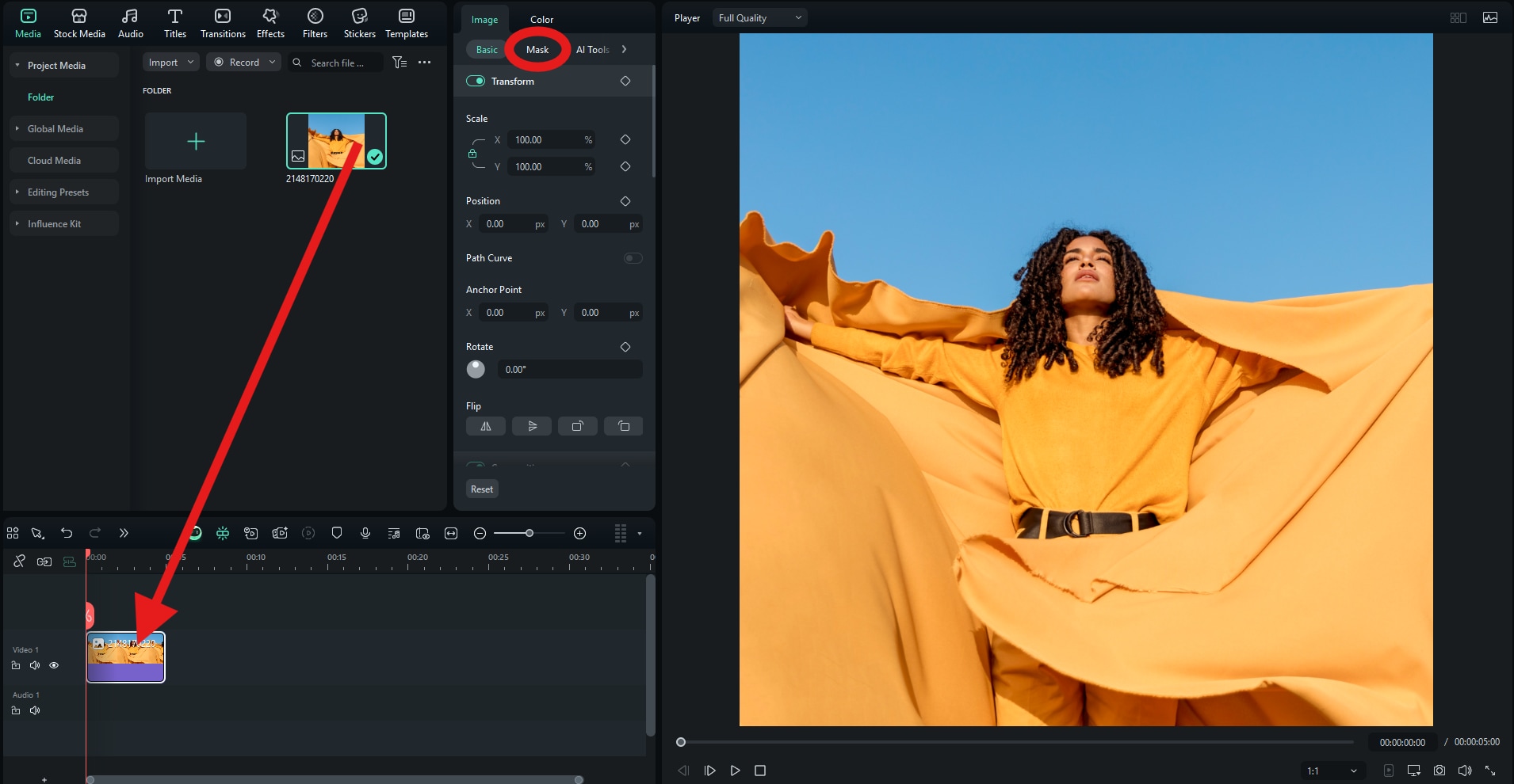 import media to filmora desktop project