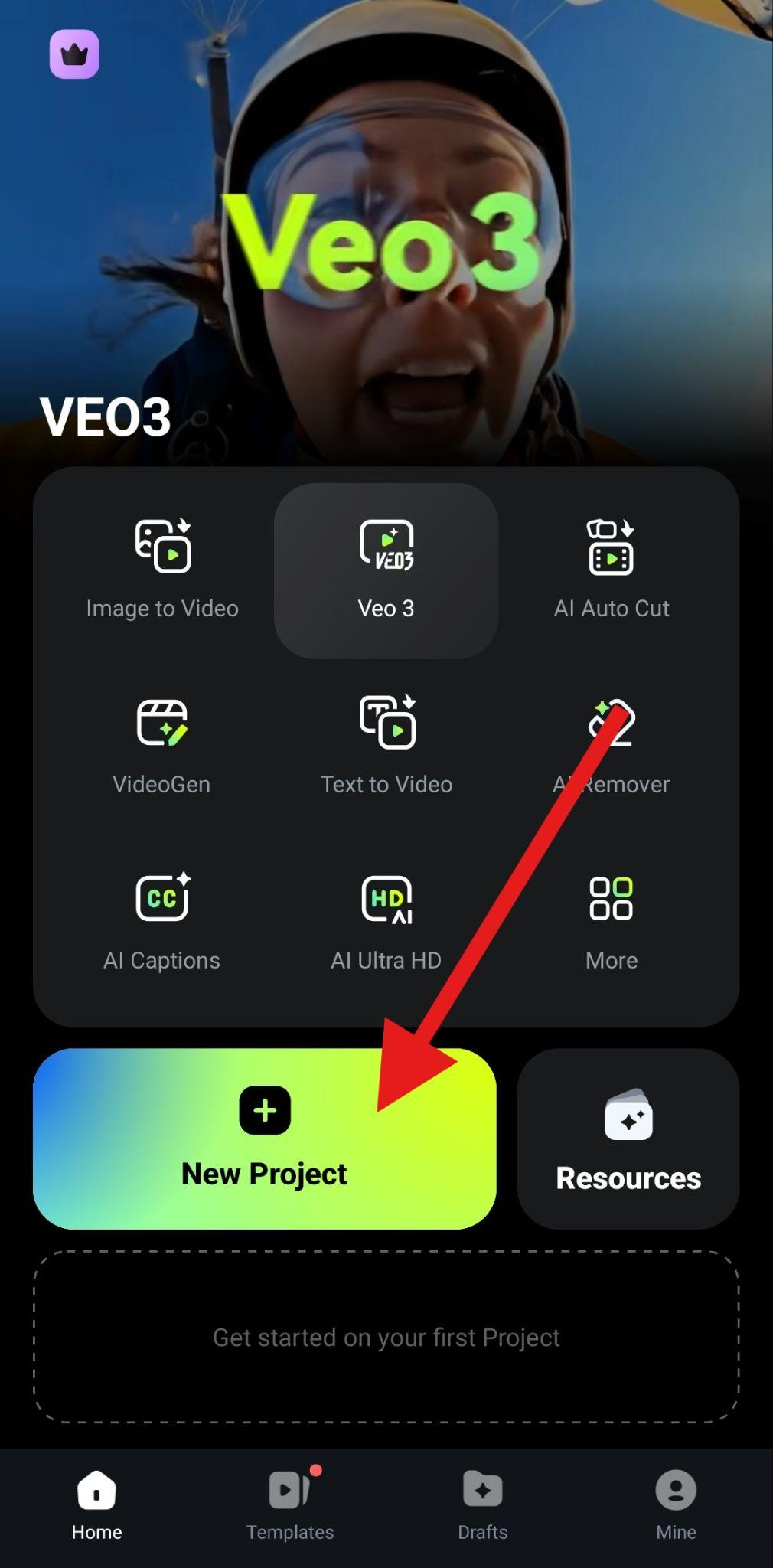 create new project filmora mobile app