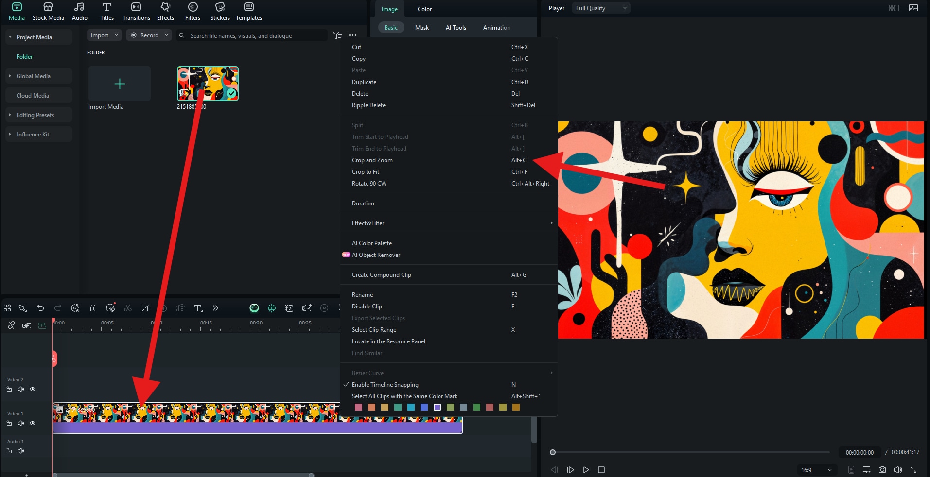 use crop and zoom feature filmora