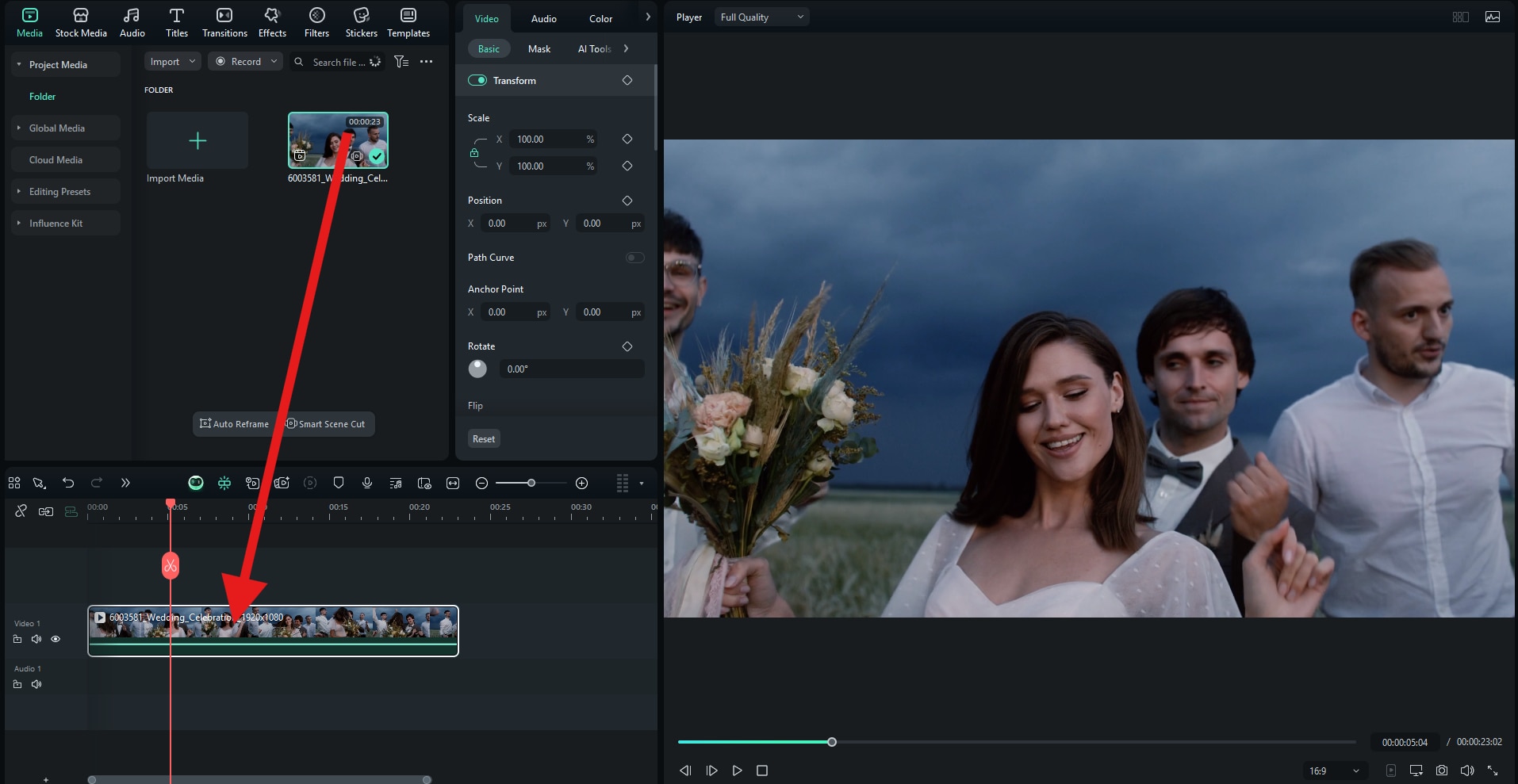 drag video to editing timeline filmora