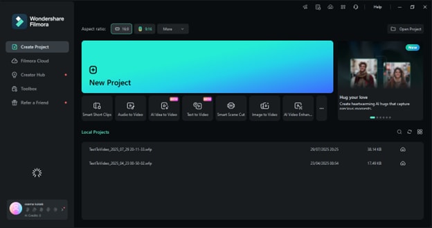 new project in filmora