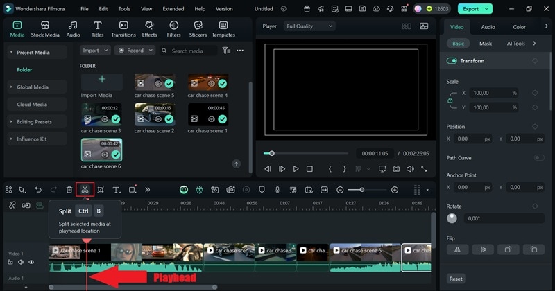 cut your footage using split tool